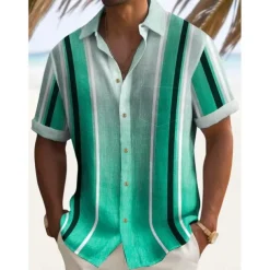 Men's Boardmasters Music Notes Shirt Button Up Shirt Short Sleeve Fashion Designer Casual Outdoor Casual Summer Spring Turndown Print Black Green Khaki Coffee Blue+Blue