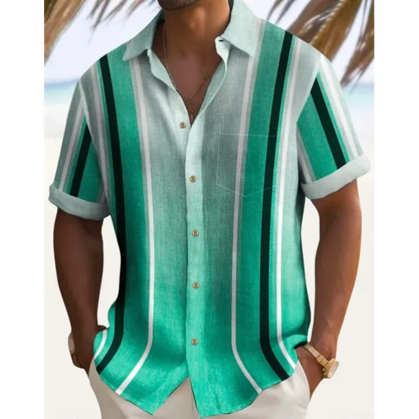 Men's Boardmasters Music Notes Shirt Button Up Shirt Short Sleeve Fashion Designer Casual Outdoor Casual Summer Spring Turndown Print Black Green Khaki Coffee Blue+Blue