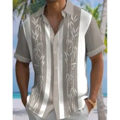 Men's Boardmasters Music Notes Shirt Button Up Shirt Short Sleeve Fashion Designer Casual Outdoor Casual Summer Spring Turndown Print Black Green Khaki Coffee Blue+Blue