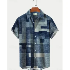 Men's Boardmasters Music Notes Shirt Button Up Shirt Short Sleeve Fashion Designer Casual Outdoor Casual Summer Spring Turndown Print Black Green Khaki Coffee Blue+Blue