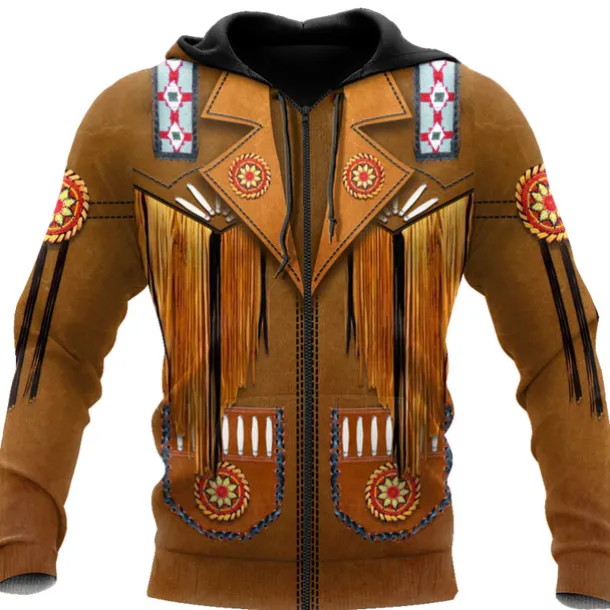 Men's Bohemian Style Graphic Prints Hoodie Hoodies Sweatshirt Streetwear Designer Long Sleeve Hooded Sports & Outdoor Daily Sports Brown Zipper Print Spring & Fall Designer