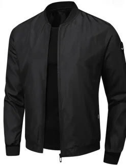 Men's Bomber Jacket Transition Jacket Going out Pocket All Seasons Plain Casual Standing Collar Regular Black Blue Army Green Gray Jacket