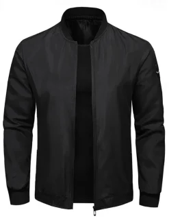 Men's Bomber Jacket Transition Jacket Going out Pocket All Seasons Plain Casual Standing Collar Regular Black Blue Army Green Gray Jacket