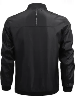 Men's Bomber Jacket Transition Jacket Going out Pocket All Seasons Plain Casual Standing Collar Regular Black Blue Army Green Gray Jacket