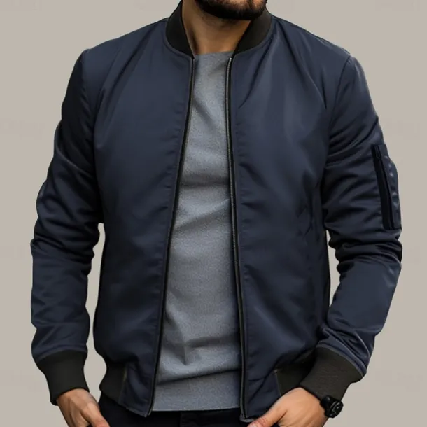 Men's Bomber Jacket Transition Jacket Daily Wear Windbreaker Zipper Pocket All Seasons Plain Streetwear Stand Collar Regular Black Yellow Red Army Green Dark Blue Jacket