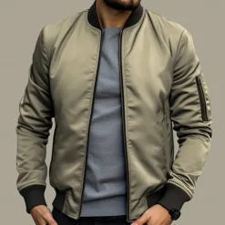 Men's Bomber Jacket Transition Jacket Daily Wear Windbreaker Zipper Pocket All Seasons Plain Streetwear Stand Collar Regular Black Yellow Red Army Green Dark Blue Jacket