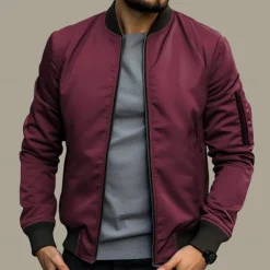 Men's Bomber Jacket Transition Jacket Daily Wear Windbreaker Zipper Pocket All Seasons Plain Streetwear Stand Collar Regular Black Yellow Red Army Green Dark Blue Jacket