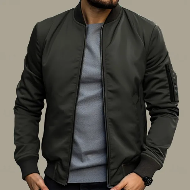 Men's Bomber Jacket Transition Jacket Daily Wear Windbreaker Zipper Pocket All Seasons Plain Streetwear Stand Collar Regular Black Yellow Red Army Green Dark Blue Jacket