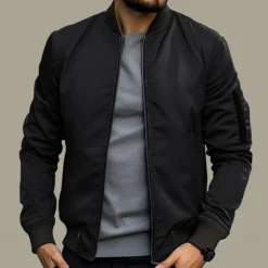 Men's Bomber Jacket Transition Jacket Daily Wear Windbreaker Zipper Pocket All Seasons Plain Streetwear Stand Collar Regular Black Yellow Red Army Green Dark Blue Jacket