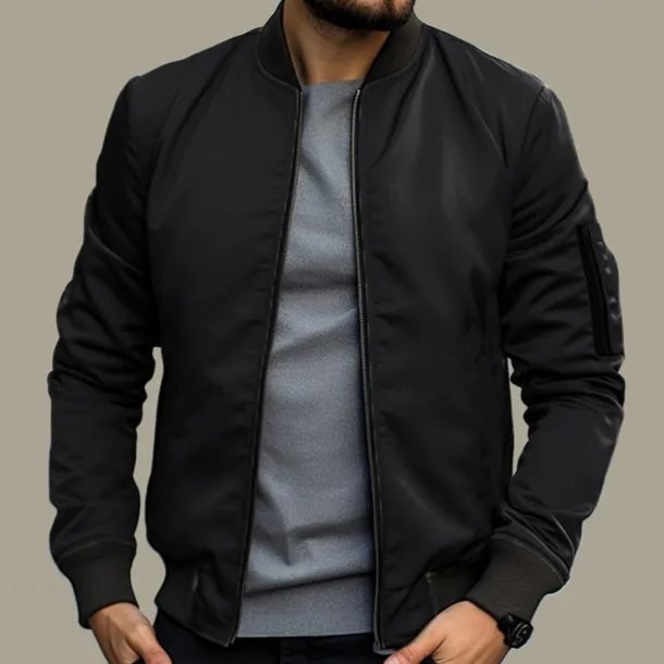 Men's Bomber Jacket Transition Jacket Daily Wear Windbreaker Zipper Pocket All Seasons Plain Streetwear Stand Collar Regular Black Yellow Red Army Green Dark Blue Jacket