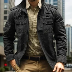 Men's Bomber Jacket Varsity Jacket Tactical Jacket Casual Wearable Multi Pocket Spring Fall Winter Military Military Style Stand Collar Regular Cotton Black Khaki Army Green Jacket