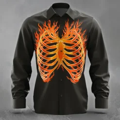 Men's Bone Flame Halloween Costumes Shirt Button Up Shirt Long Sleeve Dark Gothic Style Holiday Streetwear Summer Spring Turndown 3D Print Collared Shirts Blue Purple Orange Green