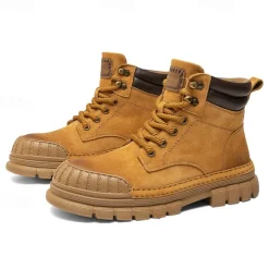 Men's Boots Work Boots Premium Leather Comfortable Slip Resistant Lace-up Yellow Khaki