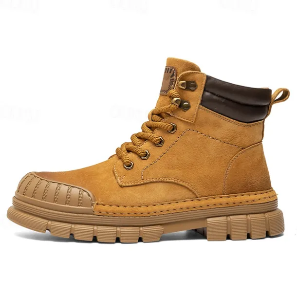 Men's Boots Work Boots Premium Leather Comfortable Slip Resistant Lace-up Yellow Khaki