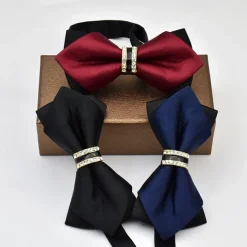 Men's Bow Tie Neckties Bowtie Pre-Tied Adjustable Rhinestones Bow Plain Wedding Birthday Party