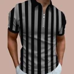 Men's Bowling Shirt Golf Polo Casual Daily Quarter Zip Short Sleeve Fashion Modern Stripes Stylish Quarter Zip Summer Regular Fit White Red Blue Brown Green Dark Grey Bowling Shirt