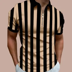 Men's Bowling Shirt Golf Polo Casual Daily Quarter Zip Short Sleeve Fashion Modern Stripes Stylish Quarter Zip Summer Regular Fit White Red Blue Brown Green Dark Grey Bowling Shirt