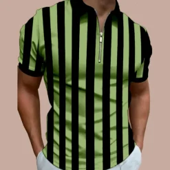Men's Bowling Shirt Golf Polo Casual Daily Quarter Zip Short Sleeve Fashion Modern Stripes Stylish Quarter Zip Summer Regular Fit White Red Blue Brown Green Dark Grey Bowling Shirt