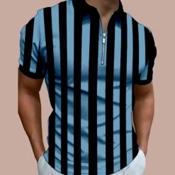Men's Bowling Shirt Golf Polo Casual Daily Quarter Zip Short Sleeve Fashion Modern Stripes Stylish Quarter Zip Summer Regular Fit White Red Blue Brown Green Dark Grey Bowling Shirt