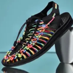 Men's Braided Rope Sports Sandals – Breathable Outdoor Water Shoes with Adjustable Drawstring for Hiking and Beach Activities