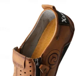 Men's Breathable Faux Leather Slip-On Casual Shoes – Vintage Style Loafers with Zipper & Perforated Design for Driving, Walking & Daily Wear