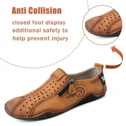 Men's Breathable Faux Leather Slip-On Casual Shoes – Vintage Style Loafers with Zipper & Perforated Design for Driving, Walking & Daily Wear