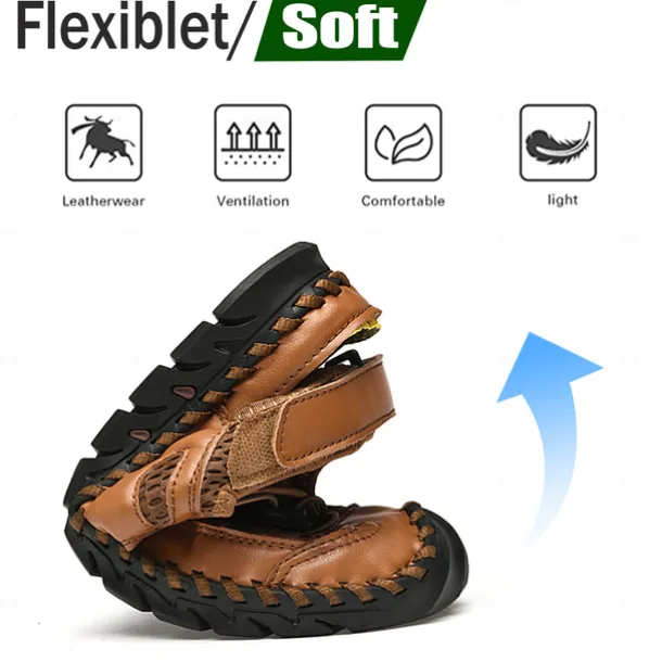Men's Breathable Faux Leather Outdoor Sandals – Closed Toe Sport Fisherman Shoes with Adjustable Elastic Laces for Hiking, Walking & Casual Summer Wear