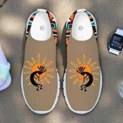 Men's Breathable Tribal Print Slip-On Walking Sneakers – Lightweight Flyknit Mesh Shoes for Casual Outdoor Activities