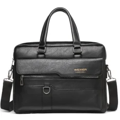 Men's Briefcase Laptop Bag PU Leather Office Daily Zipper Tiered Anti-Dust Solid Color Dark Brown Black Brown