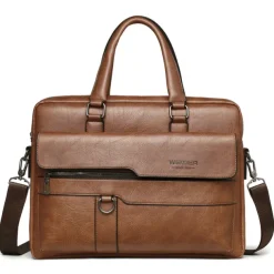 Men's Briefcase Laptop Bag PU Leather Office Daily Zipper Tiered Anti-Dust Solid Color Dark Brown Black Brown