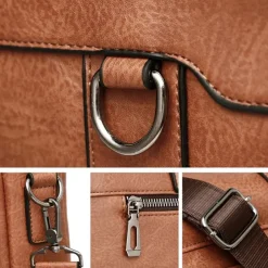 Men's Briefcase Laptop Bag PU Leather Office Daily Zipper Tiered Anti-Dust Solid Color Dark Brown Black Brown