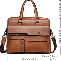 Men's Briefcase Laptop Bag PU Leather Office Daily Zipper Tiered Anti-Dust Solid Color Dark Brown Black Brown