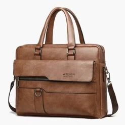 Men's Briefcase Laptop Bag PU Leather Office Daily Zipper Tiered Anti-Dust Solid Color Dark Brown Black Brown