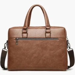Men's Briefcase Laptop Bag PU Leather Office Daily Zipper Tiered Anti-Dust Solid Color Dark Brown Black Brown
