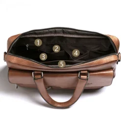 Men's Briefcase Laptop Bag PU Leather Office Daily Zipper Tiered Anti-Dust Solid Color Dark Brown Black Brown