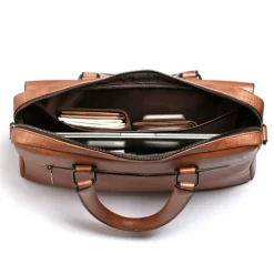 Men's Briefcase Laptop Bag PU Leather Office Daily Zipper Tiered Anti-Dust Solid Color Dark Brown Black Brown