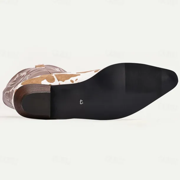 Men's Brown and White Cow Print Western Cowboy Boots – Embroidered Faux Leather Design, Perfect for Rodeos, Casual Wear, and Country Fashion