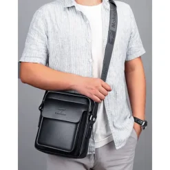 Men's Brown Black Faux Leather Crossbody Bag with Adjustable Shoulder Strap - Stylish and Practical Shoulder Bag, Messenger Bag for Work, Travel and Daily Use