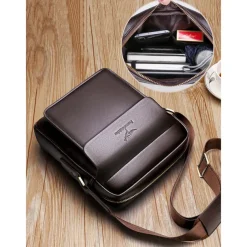 Men's Brown Black Faux Leather Crossbody Bag with Adjustable Shoulder Strap - Stylish and Practical Shoulder Bag, Messenger Bag for Work, Travel and Daily Use