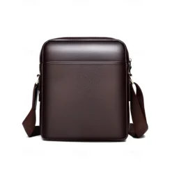 Men's Brown Black Faux Leather Crossbody Bag with Adjustable Shoulder Strap - Stylish and Practical Shoulder Bag, Messenger Bag for Work, Travel and Daily Use