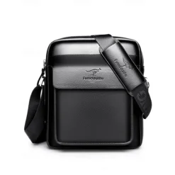 Men's Brown Black Faux Leather Crossbody Bag with Adjustable Shoulder Strap - Stylish and Practical Shoulder Bag, Messenger Bag for Work, Travel and Daily Use