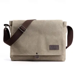 Men's Brown Canvas Messenger Bag with Adjustable Shoulder Strap and Minimalist Design - Durable and Stylish for Work or Casual Use