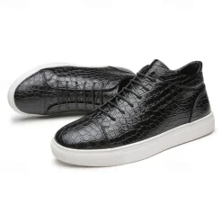 Men's Brown Crocodile Pattern Faux Leather Sneakers with Lace-Up Design and Comfortable White Sole for Casual and Stylish Everyday Wear