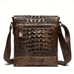 Men's Brown Crocodile Pattern Crossbody Bag, Stylish Leather Shoulder Messenger Bag for Daily Use and Casual Occasions