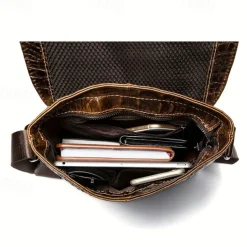 Men's Brown Crocodile Pattern Crossbody Bag, Stylish Leather Shoulder Messenger Bag for Daily Use and Casual Occasions