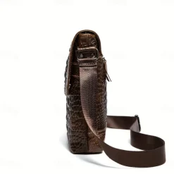 Men's Brown Crocodile Pattern Crossbody Bag, Stylish Leather Shoulder Messenger Bag for Daily Use and Casual Occasions