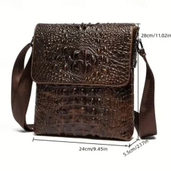 Men's Brown Crocodile Pattern Crossbody Bag, Stylish Leather Shoulder Messenger Bag for Daily Use and Casual Occasions