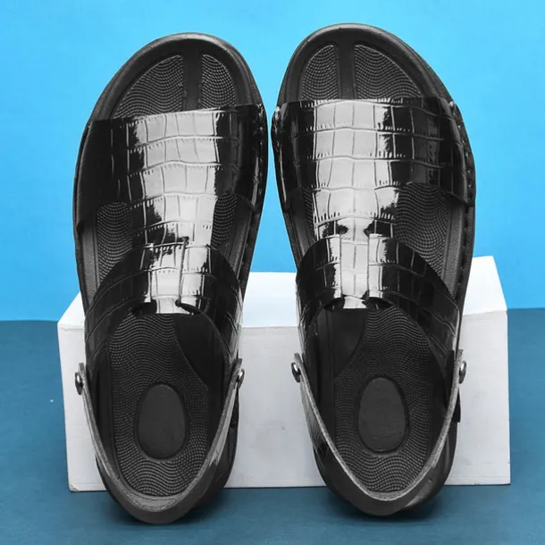 Men's Brown Crocodile Pattern Sandals with Adjustable Strap, Stylish Design for Casual, Outdoor and Summer Wear