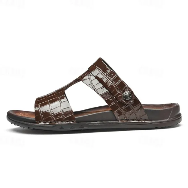 Men's Brown Crocodile Pattern Sandals with Adjustable Strap, Stylish Design for Casual, Outdoor and Summer Wear