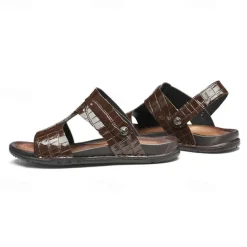 Men's Brown Crocodile Pattern Sandals with Adjustable Strap, Stylish Design for Casual, Outdoor and Summer Wear